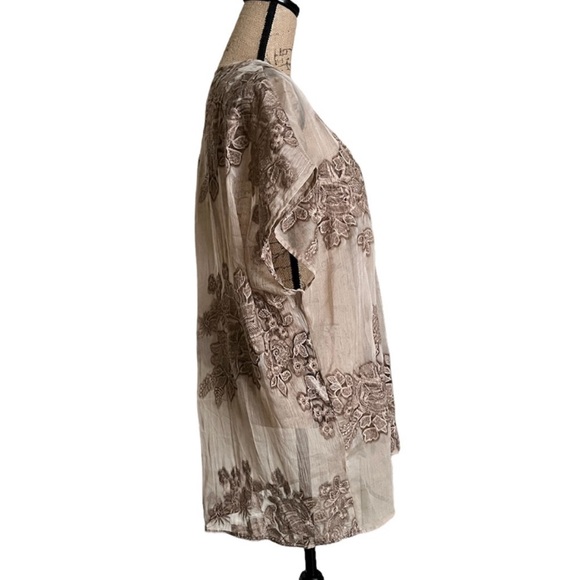 Calstyle Tan/Brown Sheer Coverup Embroidered Sz 2XL XC - Picture 3 of 8